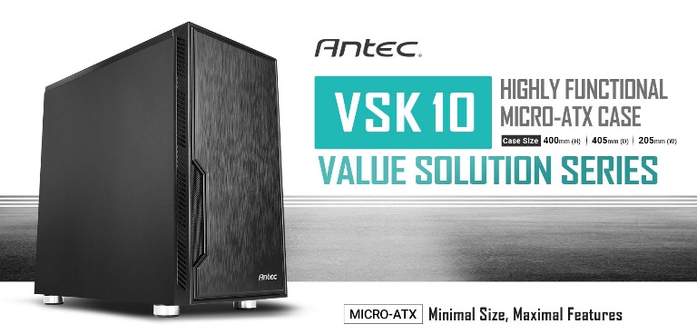 Antec VSK10 mATX Case. 2x USB 3.0 Thermally Advanced Builder\'s Case. 1x 120mm Fan preinstalled. Two Years Warranty