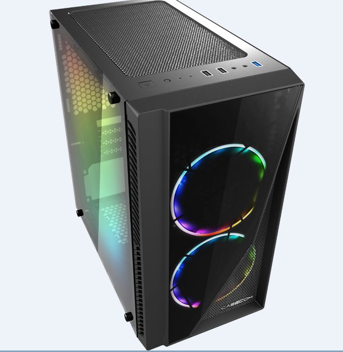 Casecom Gamming XM-91 Front & Side Transparent Temper glass Micro ATX with no PSU-has 2x 12CM 6 colours Single ring LED fans , 0.5SPCC