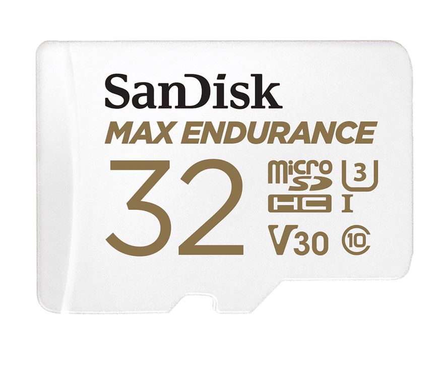 SanDisk Max Endurance 32GB microSDHC™ Card SQQVR 15,000 Hrs UHS-I C10 U3 V30 100MB/s R, 40MB/s W SD adaptor 3yr >16GB