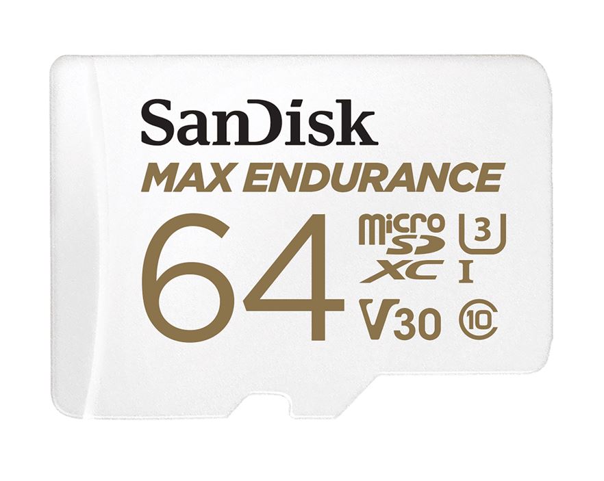 SanDisk Max Endurance 64GB microSDHC™ SQQVR 30,000 Hr Hrs UHS-I C10 U3 V30 100MB/s R, 40MB/s W SD adaptor 5Y