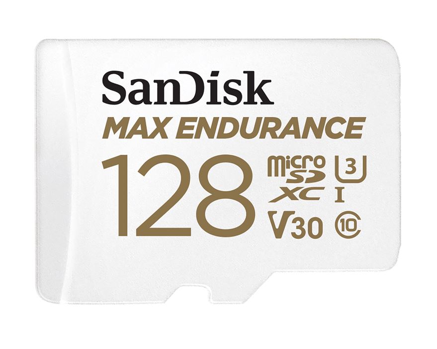 SanDisk Max Endurance 128GB microSDHC™ Card SQQVR 60,000 Hr Hrs UHS-I C10 U3 V30 100MB/s R, 40MB/s W SD adaptor 10Y