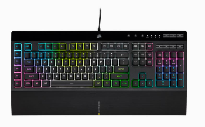 Corsair K55 RGB PRO XT, IP42 Spill Resistant, Marco Controls, ICUE Game Integration, RGB Effects. Media Control, Value Gaming Keyboard