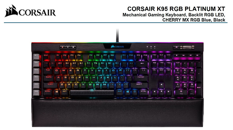 Corsair K95 RGB PLATINUM XT, Cherry MX Blue, Dynamic Per-Key RGB Backlighting with 19-Zone LightEdge, Mechanical Gaming Keyboard