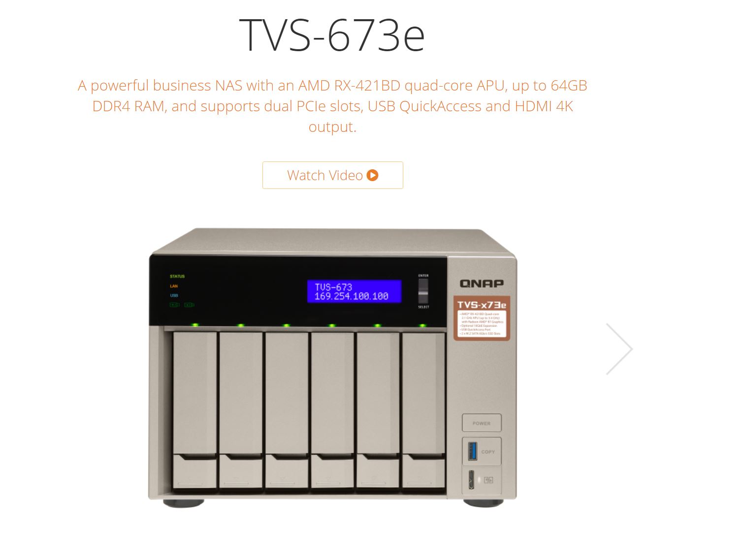 QNAP TVS-673e-8G 6 Bay NAS , AMD RX-421BD 2.1-3.4GHZ , 8GB RAM , DDR4 ( 64GB Max )