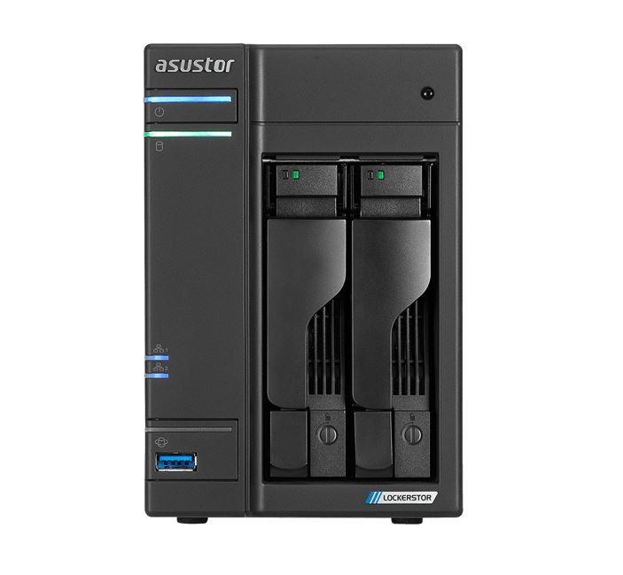 Asustor AS6602T 2 Bay NAS Intel Celeron J4125 2.0GHz 4GB DDR4 8GB eMMC 2xGbE HDMI 3xUSB3 2xeSATA WoL S/PDF Windows Mac OS Linux 24/7 Mobile App