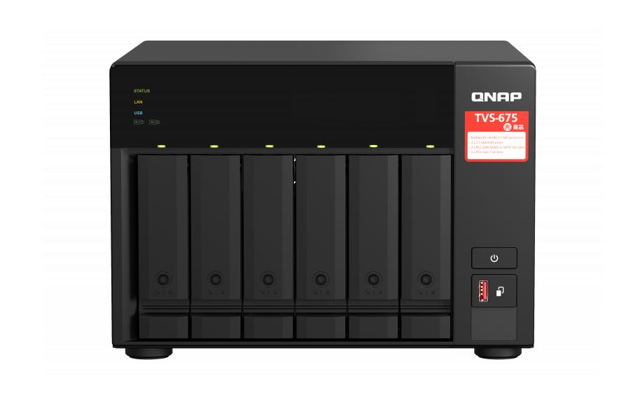 QNAP TVS-675-8G 6 Bay NAS ZhaoXin KX-U6580 8-core 2.5GHz 8G DDR4 Hot-swappable 2xM.2 2280 PCIe Gen 3 x1 2 x2.5GbE WOL 2xPCle Gen 2xUSB3.2 3yr wty