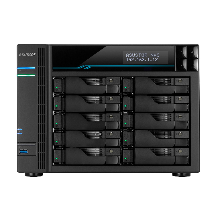 Asustor AS7110T 10 Bays Enterprise NAS Intel Xeon E-2224 Quad-core 4.6GHz 8GB DDR4 3x2.5GbE 10GbE 2xM.2 NVMe SSD 4xUSB3.2 2xUSB-C Server Grade 24/7